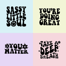 Four colorful squares each containing inspirational quote mirrors: 