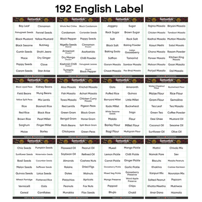 Kitchen waterproof laminated labels (192 Printed + 16 Blanks)